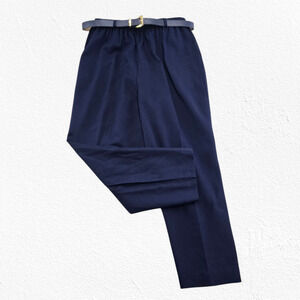 Vintage 90s Alfred Dunner Navy Wool High Rise Belted Career Trousers Size 18